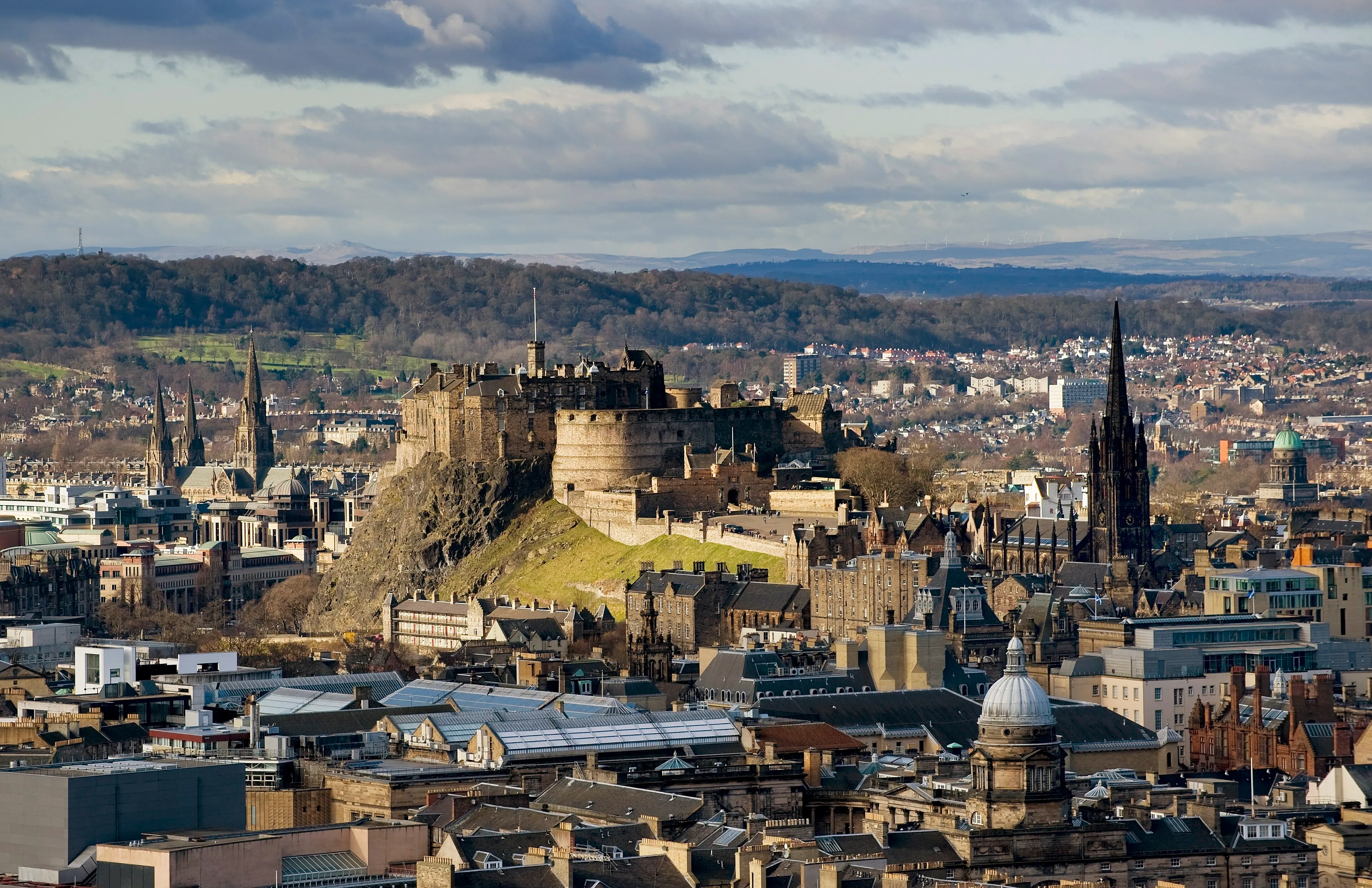 Edinburgh Castle on its volcanic rock above the rooftops and spires of the city