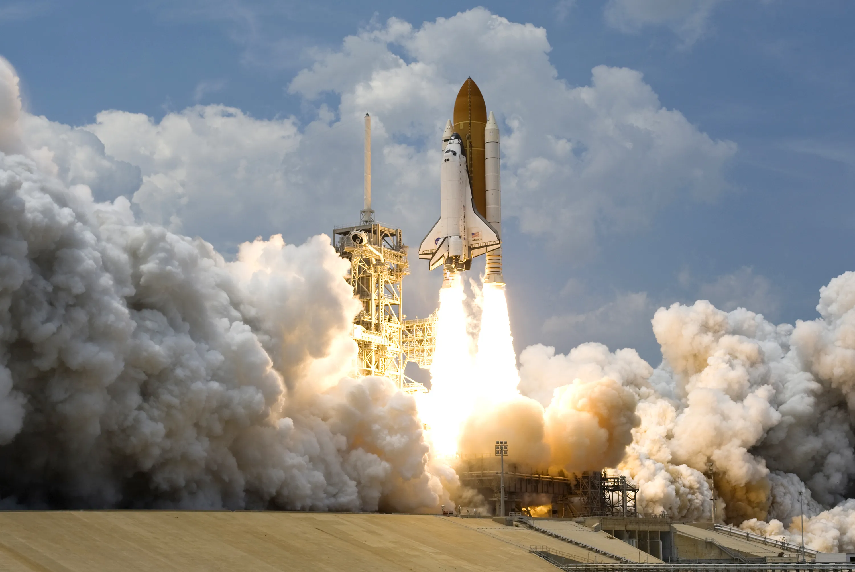 Space Shuttle Atlantis lifting off from Kennedy Space Center in 2009
